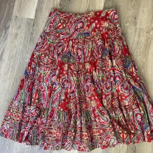 Lauren Ralph Lauren multicolored Tiered long skirt Size Large Red paisley